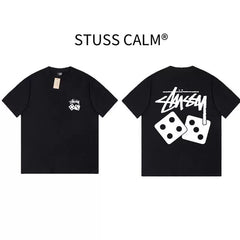 STUSSY Black White Dice Front & Back Print Tee