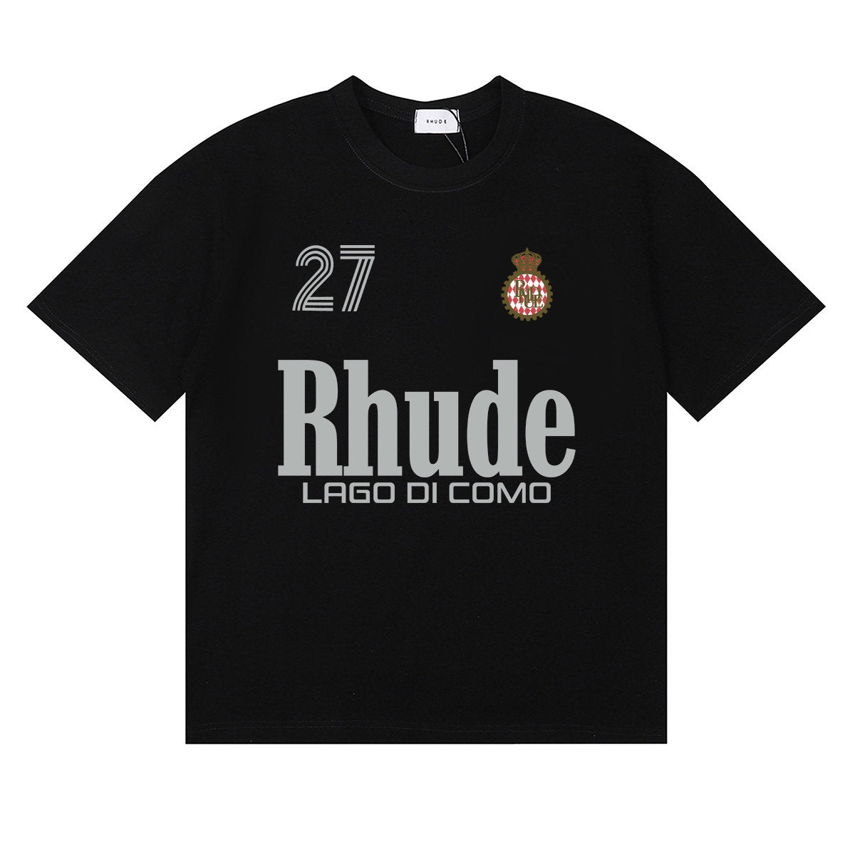 Rhude Lago Di Como 27 Crest Letter Graphic Short Sleeve T-Shirt
