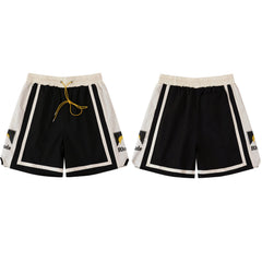 Rhude Black‑White Color‑Block Mountain Logo Drawstring Streetwear Shorts
