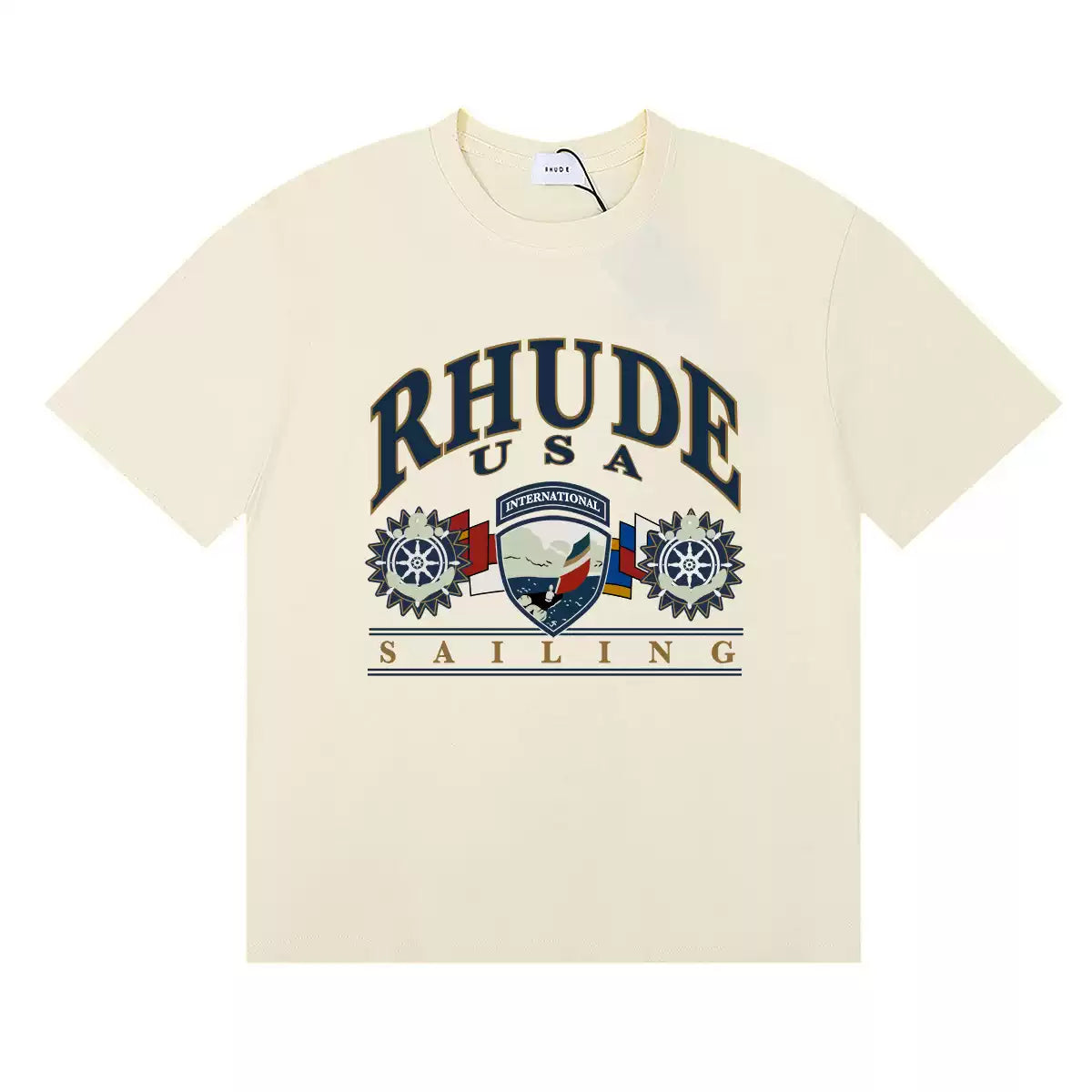 Rhude USA International Sailing Nautical Crest Graphic Short Sleeve T-Shirt