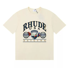 Rhude USA International Sailing Nautical Crest Graphic Short Sleeve T-Shirt