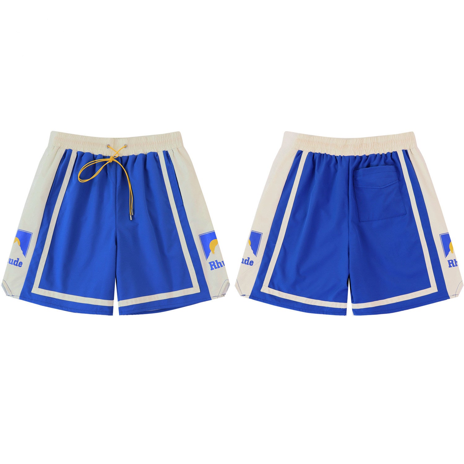 Rhude Color‑Block Mountain Logo Drawstring Streetwear Shorts