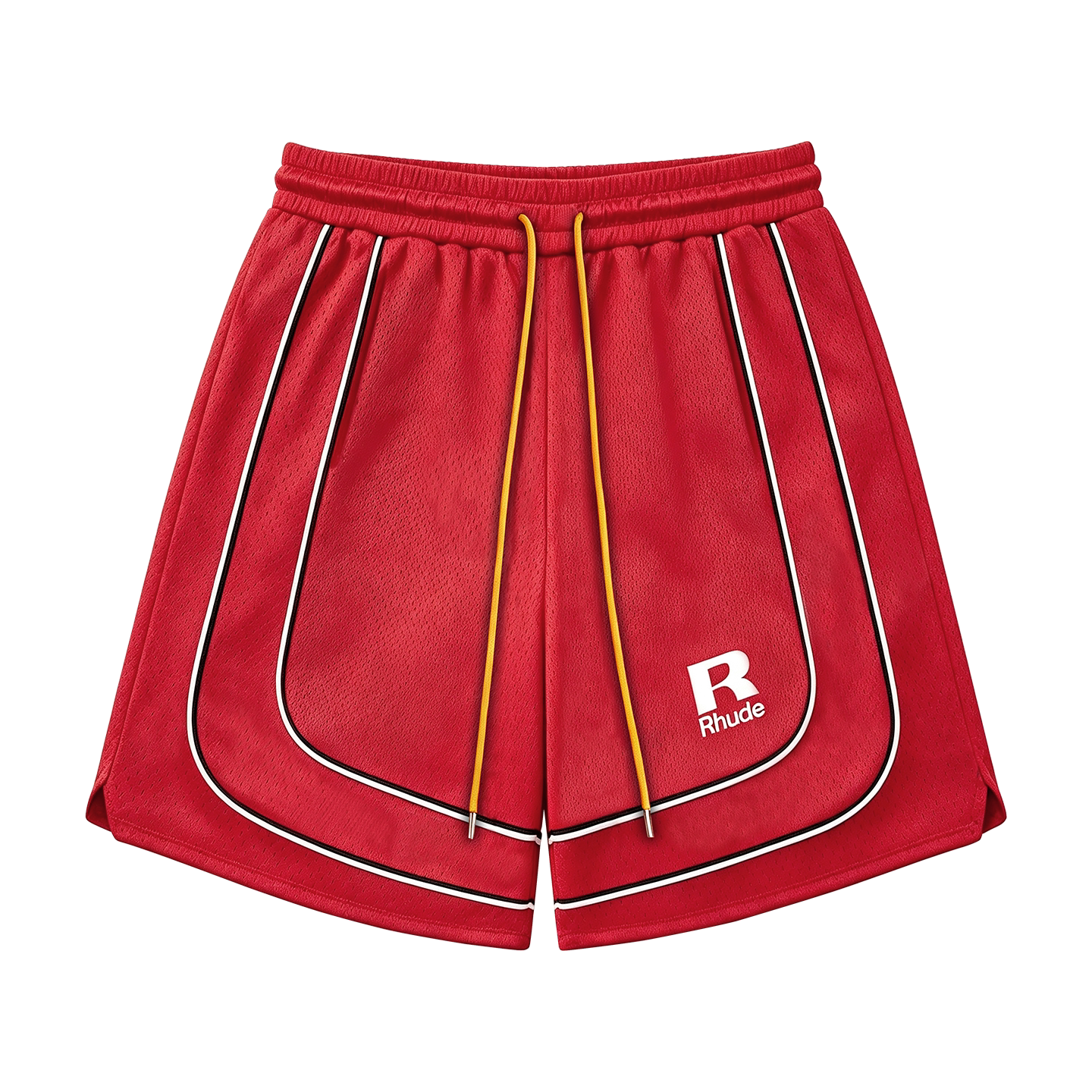 Rhude R‑Logo Dual‑Line Piping Red Basketball‑Style Drawstring Streetwear Shorts