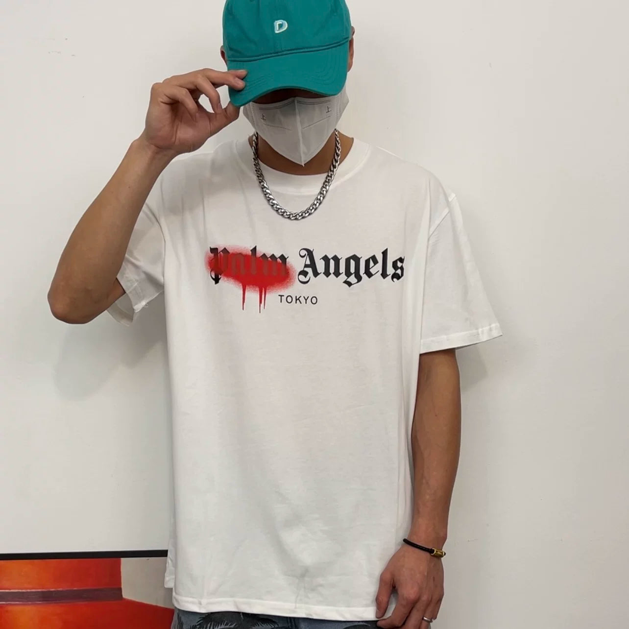 Palm Angels White Red Drip Tokyo Logo Tee