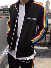 Palm Angels Rainbow Stripe Zip Up Track Jacket - Black