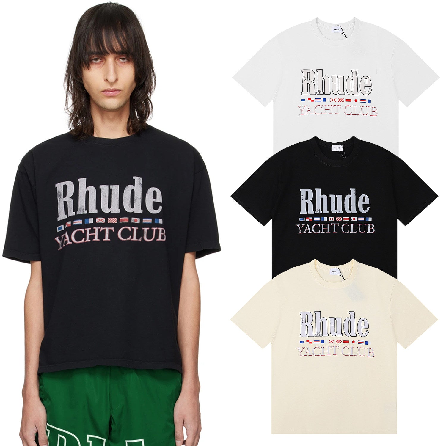 Rhude Yacht Club Flag Print High Quality Double-Yarn Casual Short Sleeve T-Shirt