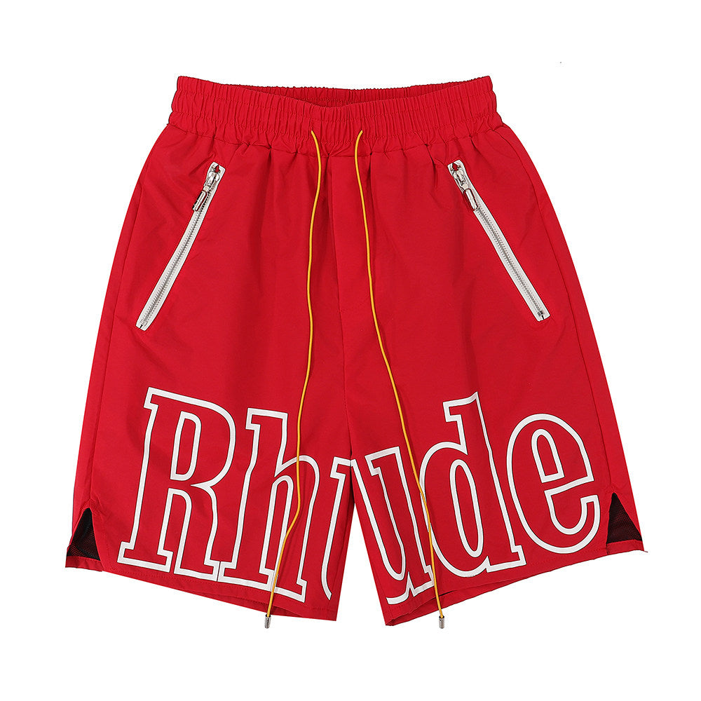 Rhude Large Outline Logo Print Drawstring Red Streetwear Shorts