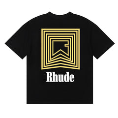 Rhude Geometric Square Layered Logo Graphic Black Short Sleeve T‑Shirt