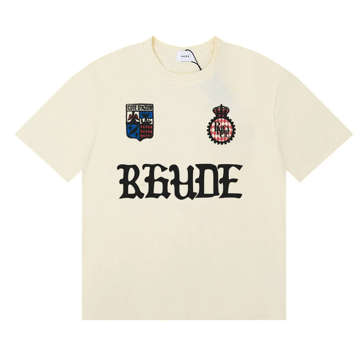 rhude复古标语徽标logo印花小众潮牌圆领宽松短袖T恤男女情侣装 (3)