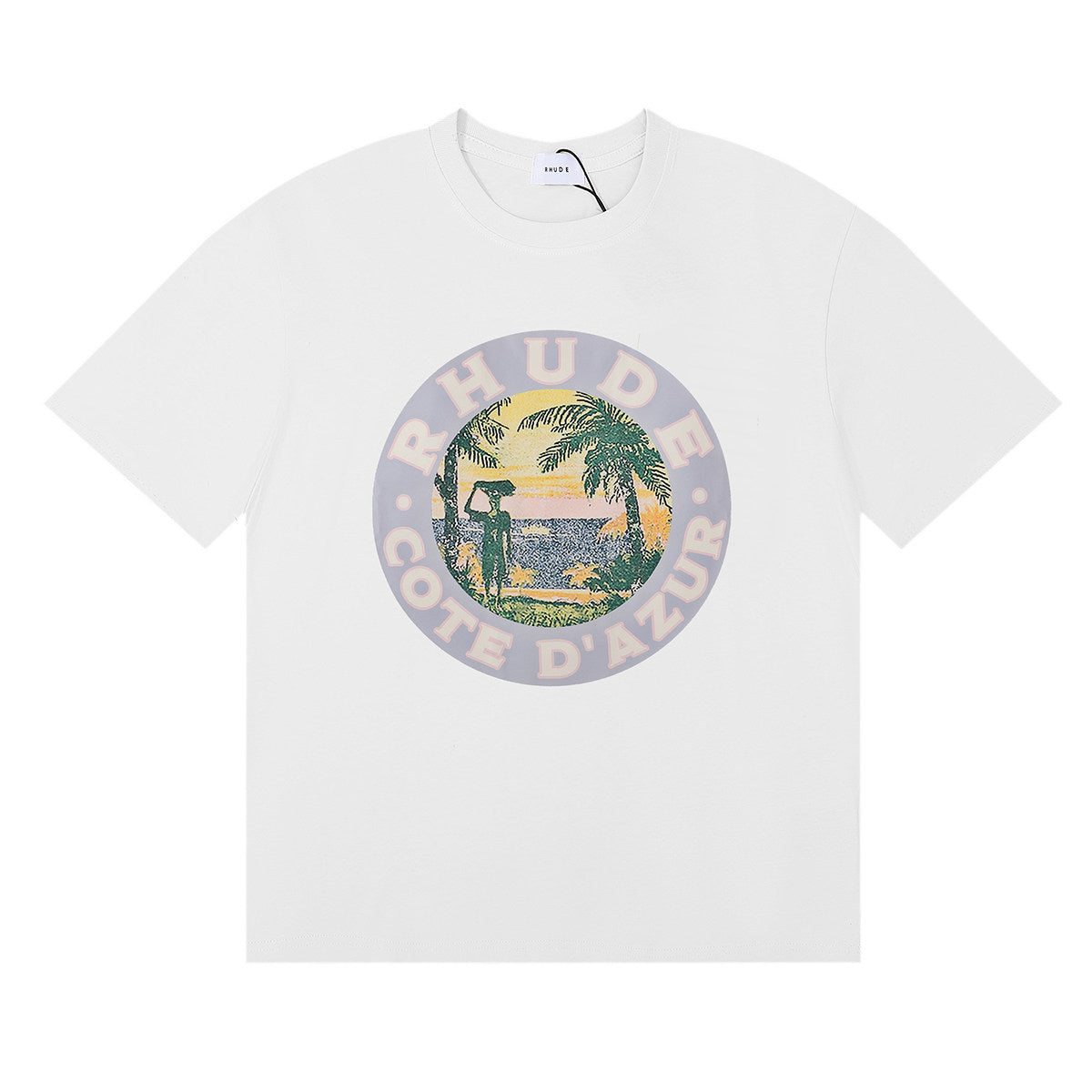 Rhude Cote D'Azur Tropical Palm Circle Graphic Short Sleeve T-Shirt