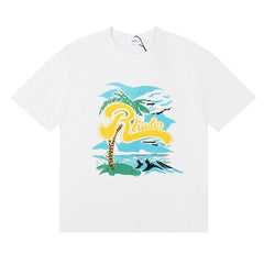 Rhude Tropical Palm Beach Script Logo Graphic Short Sleeve T-Shirt