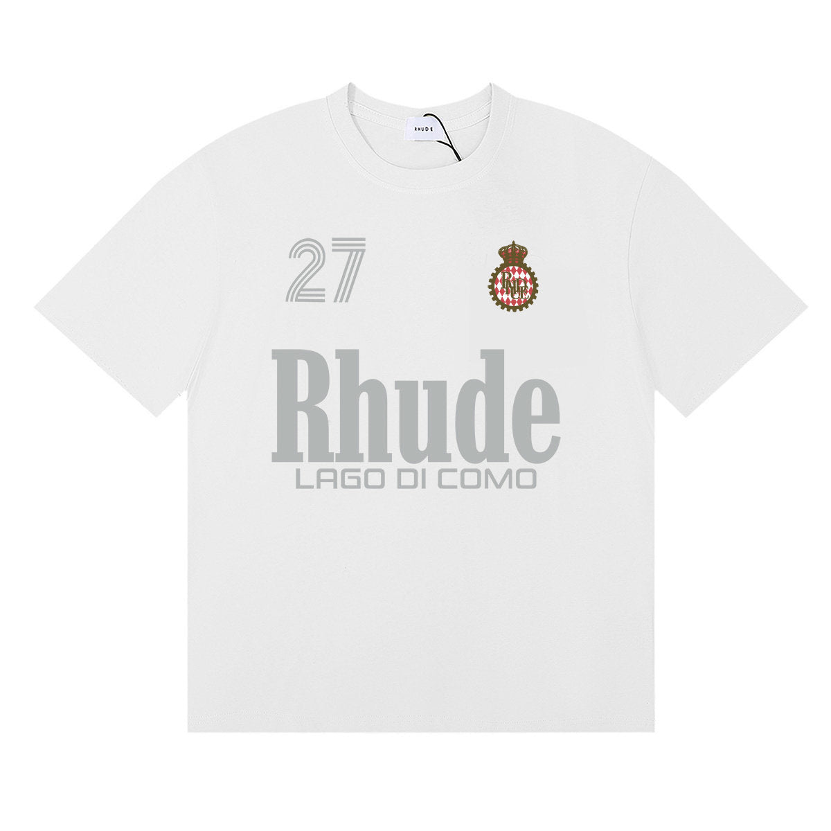 Rhude Lago Di Como 27 Crest Letter Graphic Short Sleeve T-Shirt