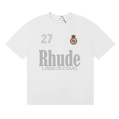 Rhude Lago Di Como 27 Number Crest Logo Short‑Sleeve Tee