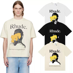 Rhude "Dear God I'm Doing The Best I Can" Portrait Graphic Short Sleeve T-Shirt