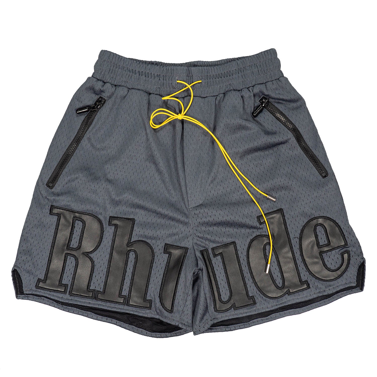 Rhude Large Logo Applique Mesh Streetwear Drawstring Dark Grey Shorts
