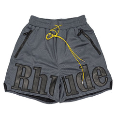 Rhude Large Logo Applique Mesh Streetwear Drawstring Dark Grey Shorts