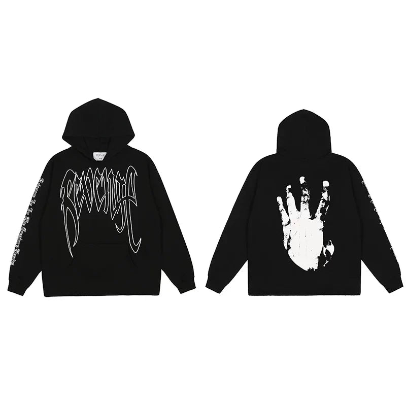 Revenge Classic Hand Graphic Pullover Hoodie Black/white