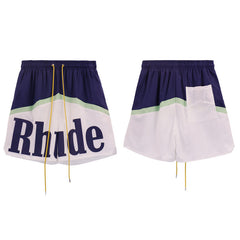 Rhude Color‑Block Oversized Logo Yellow Drawstring Streetwear Shorts