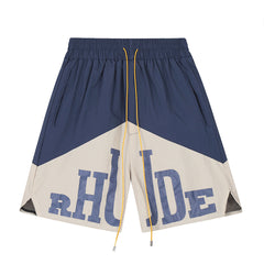 Rhude Chevron Color‑Block Split Logo Yellow Drawstring Streetwear Shorts