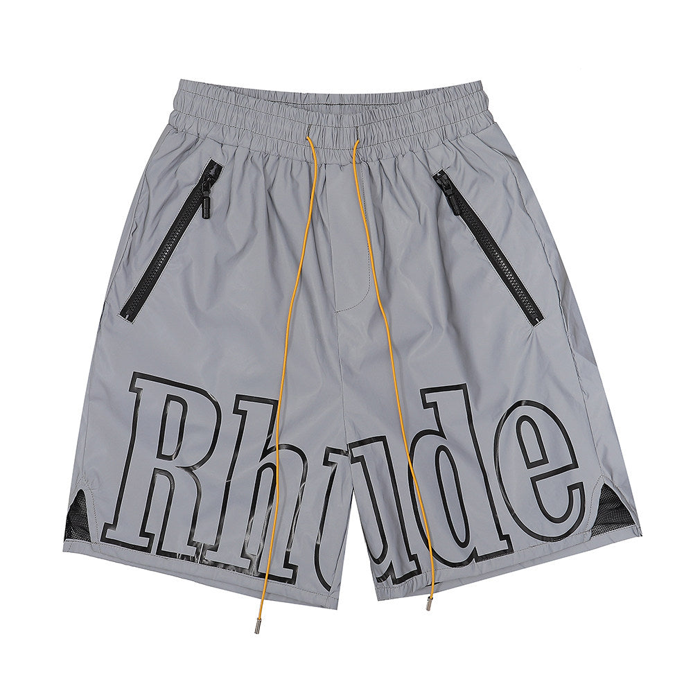 Rhude Large Outline Logo Print Drawstring Grey Streetwear Shorts