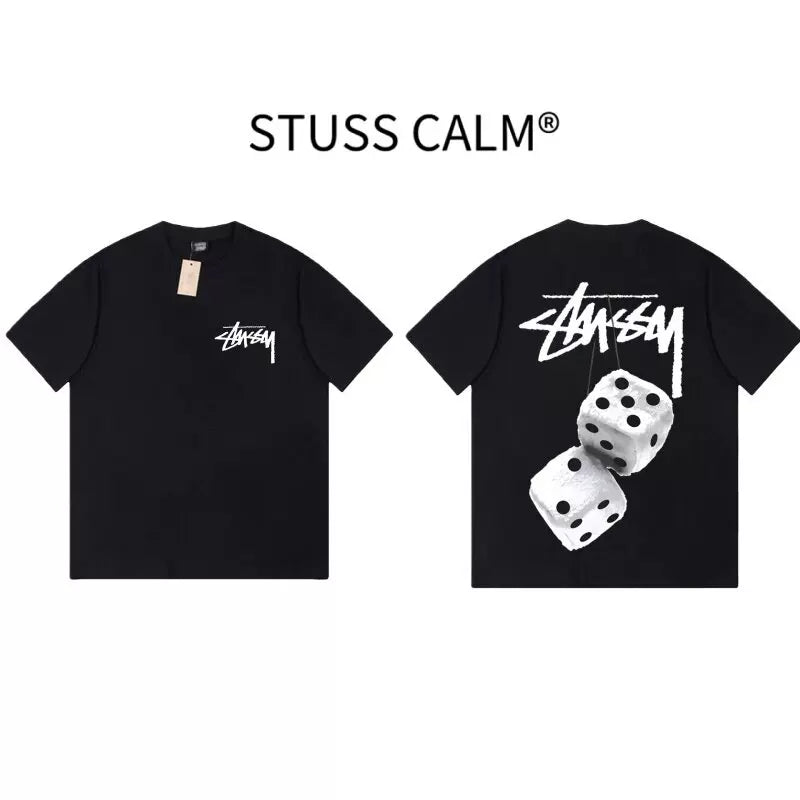 STUSSY Black White Dice Front & Back Print Tee