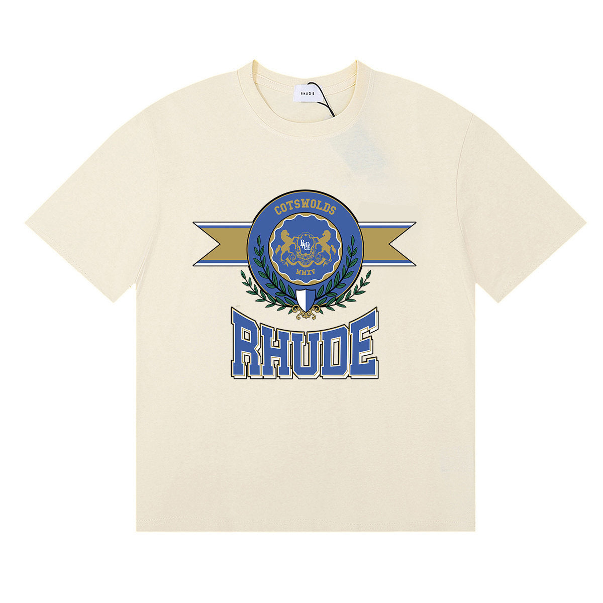 Rhude Cotswolds Laurel Crest Ribbon Graphic Short Sleeve T-Shirt