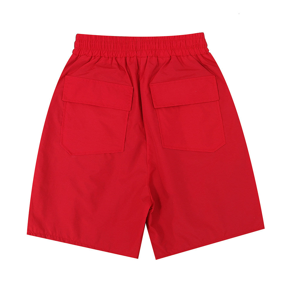 Rhude Large Outline Logo Print Drawstring Red Streetwear Shorts