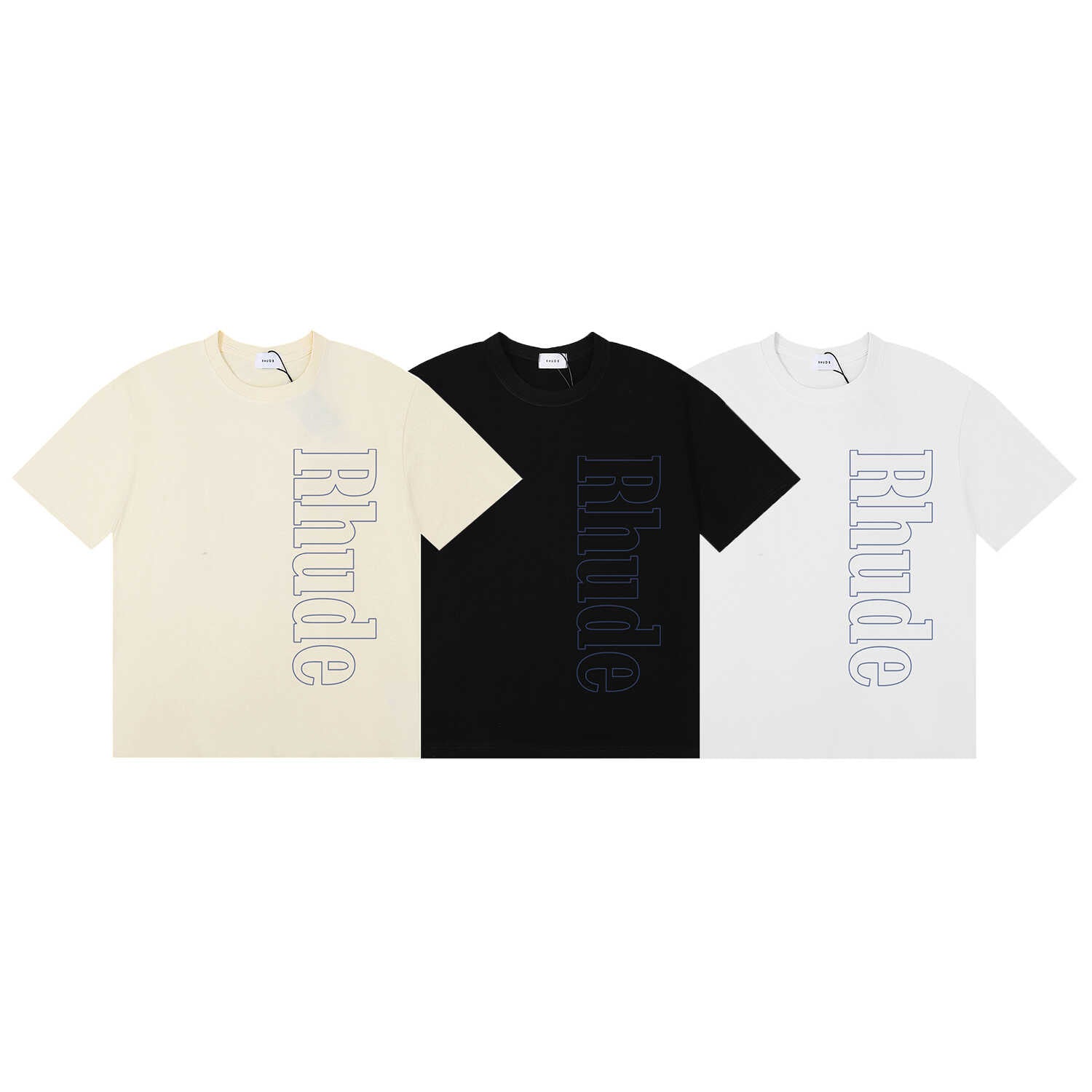 Rhude Vertical Outline Letter Logo Graphic Short Sleeve T-Shirt