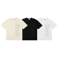 Rhude Vertical Outline Letter Logo Graphic Short Sleeve T-Shirt