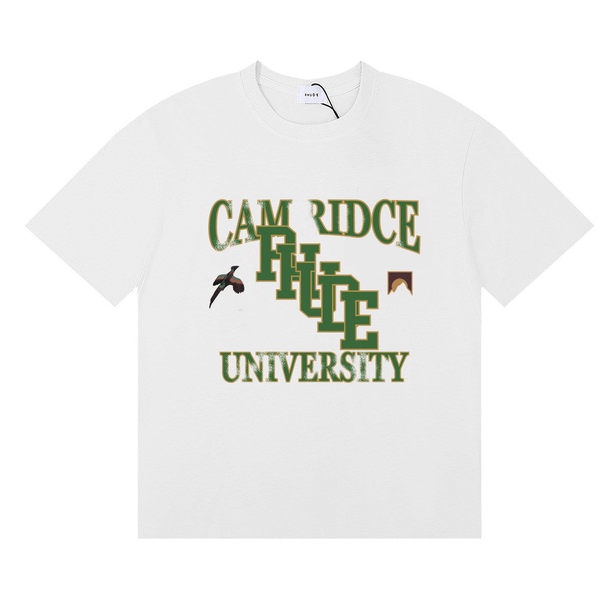 Rhude Cambridge University Vintage College Letter Graphic White Short Sleeve T‑Shirt