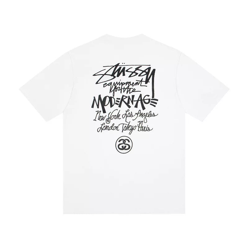 STUSSY White Modernage Graffiti Back Print Tee