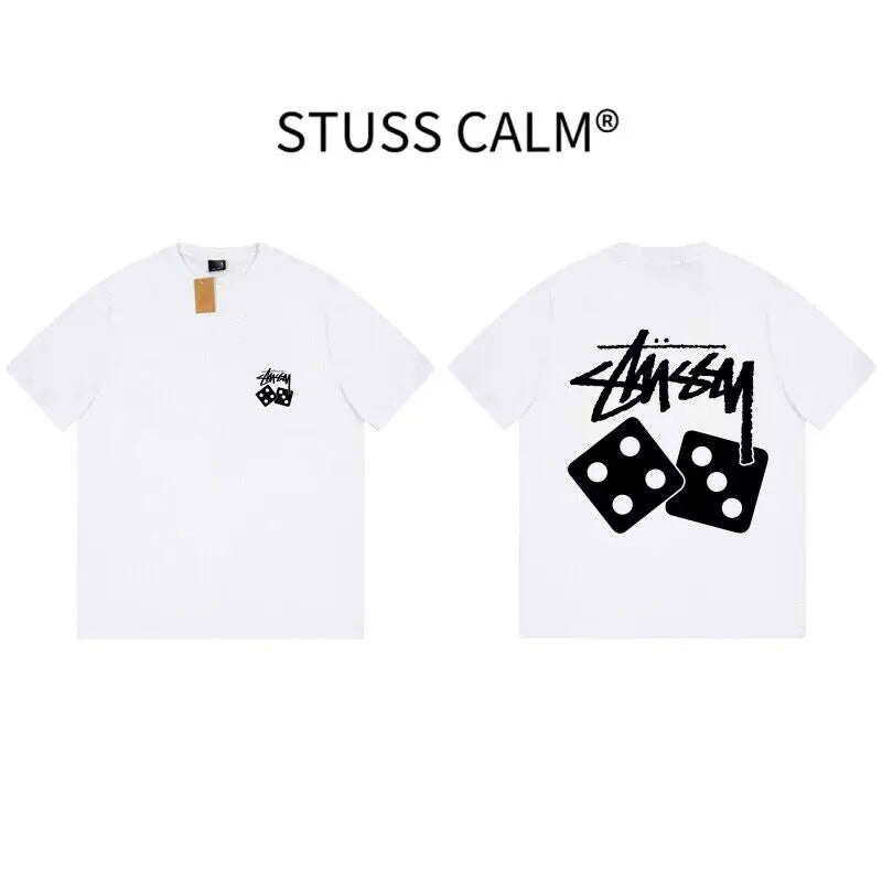 STUSSY White Black Dice Front & Back Print Tee