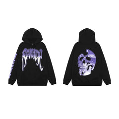 Revenge Gradient Splatter Cracked Skull Arch Logo Pullover Hoodie purple