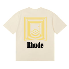 Rhude Geometric Square Layered Logo Graphic Cream Short Sleeve T‑Shirt