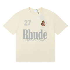 Rhude Lago Di Como 27 Crest Graphic Cream Short‑Sleeve Tee