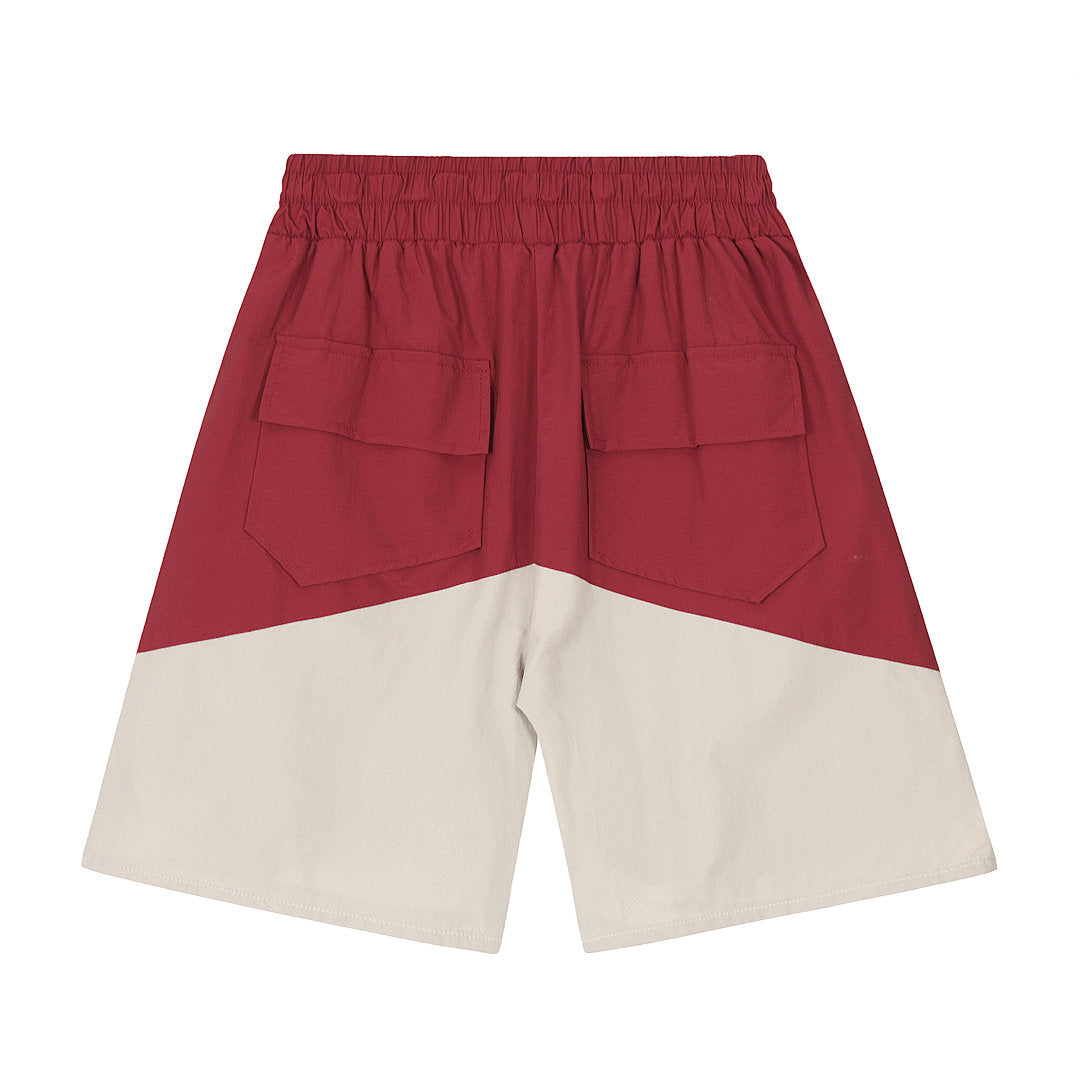 Rhude Chevron Color‑Block Split Logo Yellow Drawstring Streetwear Shorts