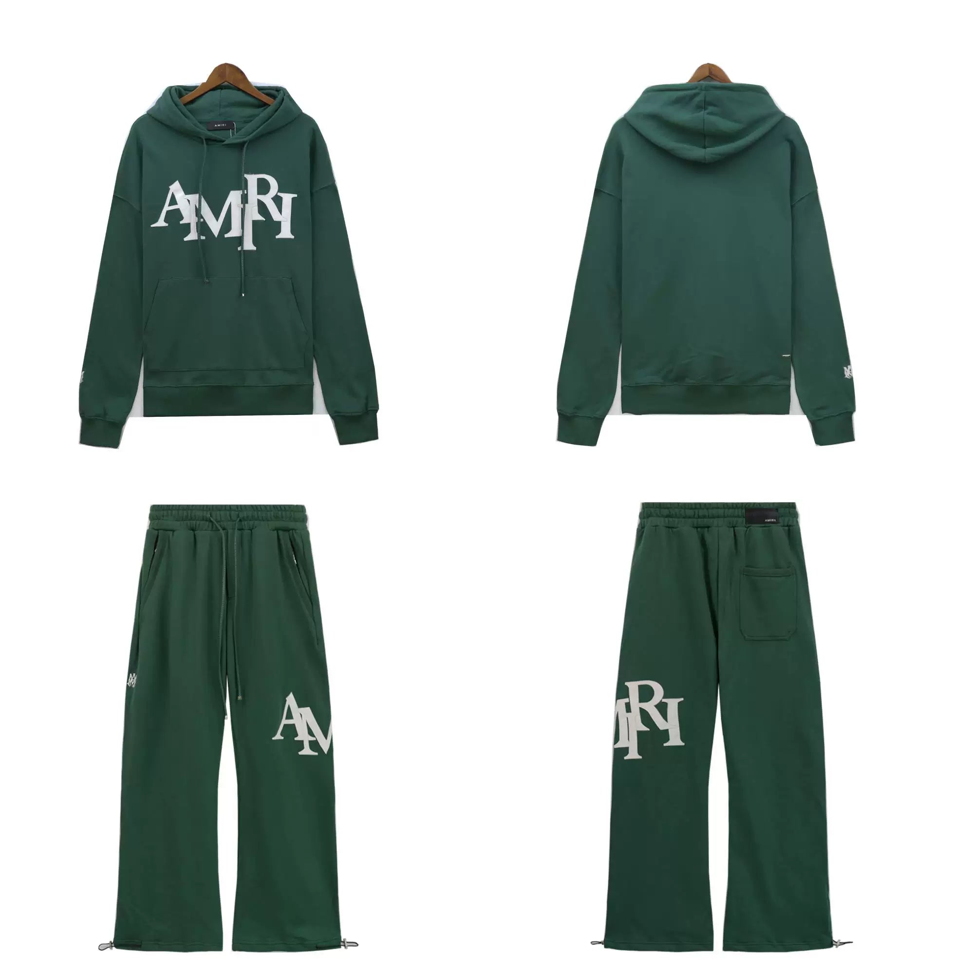 Palm Angels AMIRI Dark Green Logo Hoodie Tracksuit 2Pcs