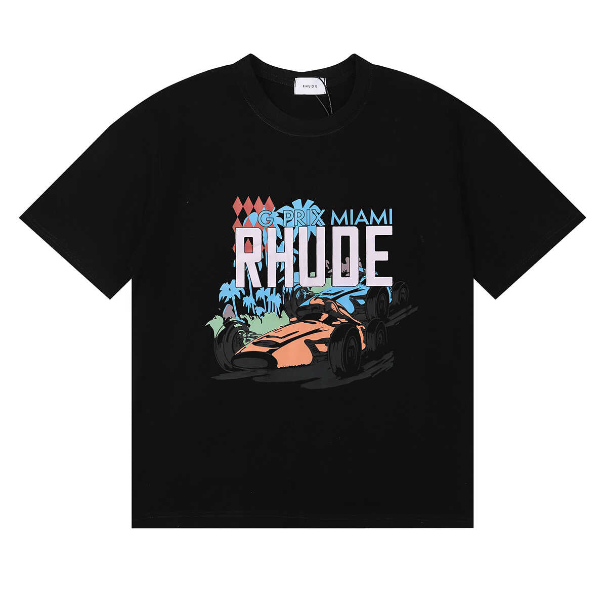 Rhude Grand Prix Miami Racing Car Graphic Black Short Sleeve T‑Shirt