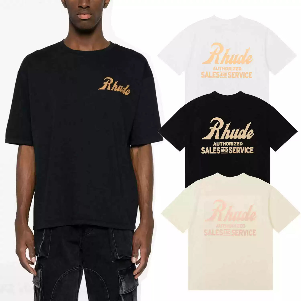 Rhude Authorized Sales And Service Front & Back Script Logo Short Sleeve T-Shirt
