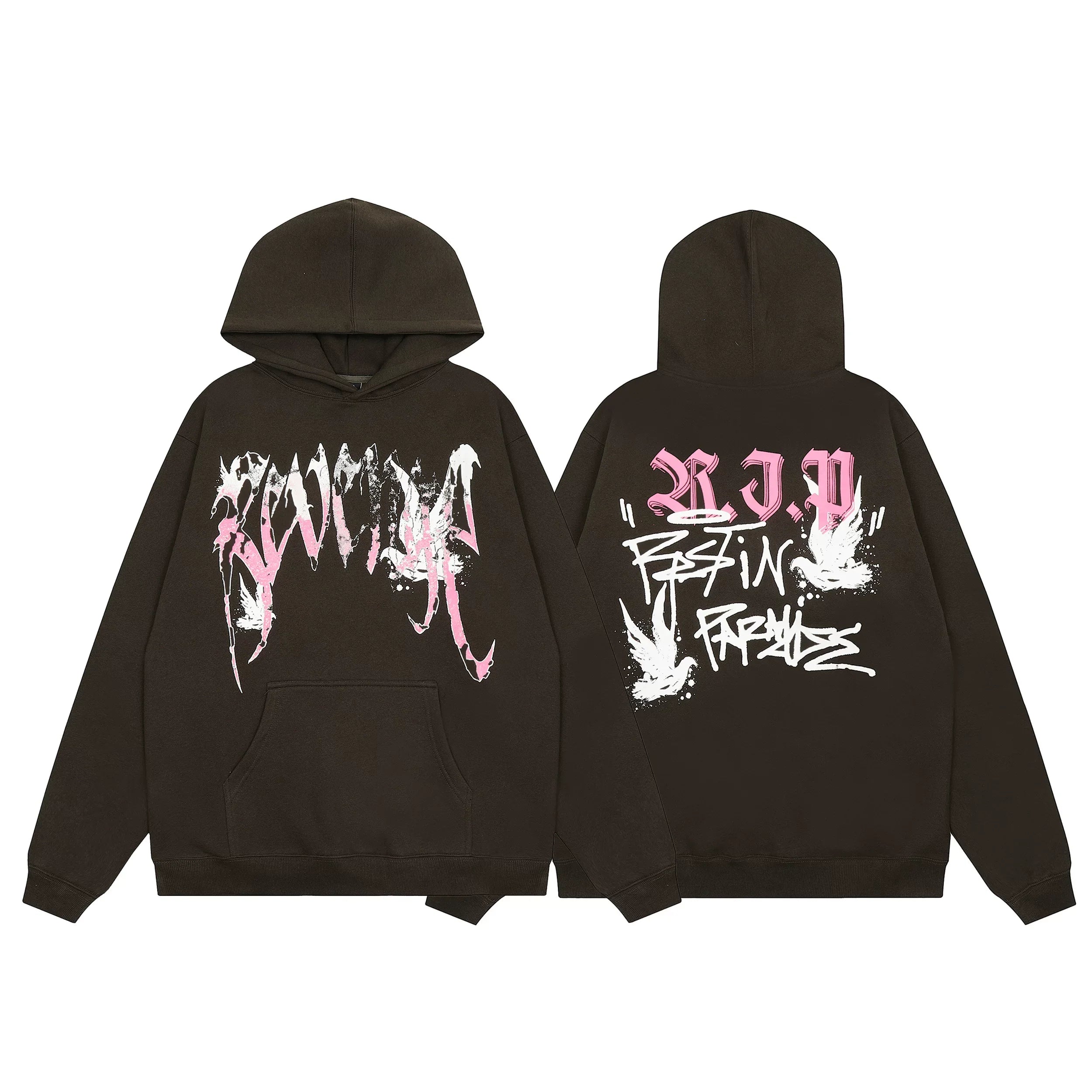 Revenge Brown Pink R.I.P Rest in Paradise Pullover Hoodie