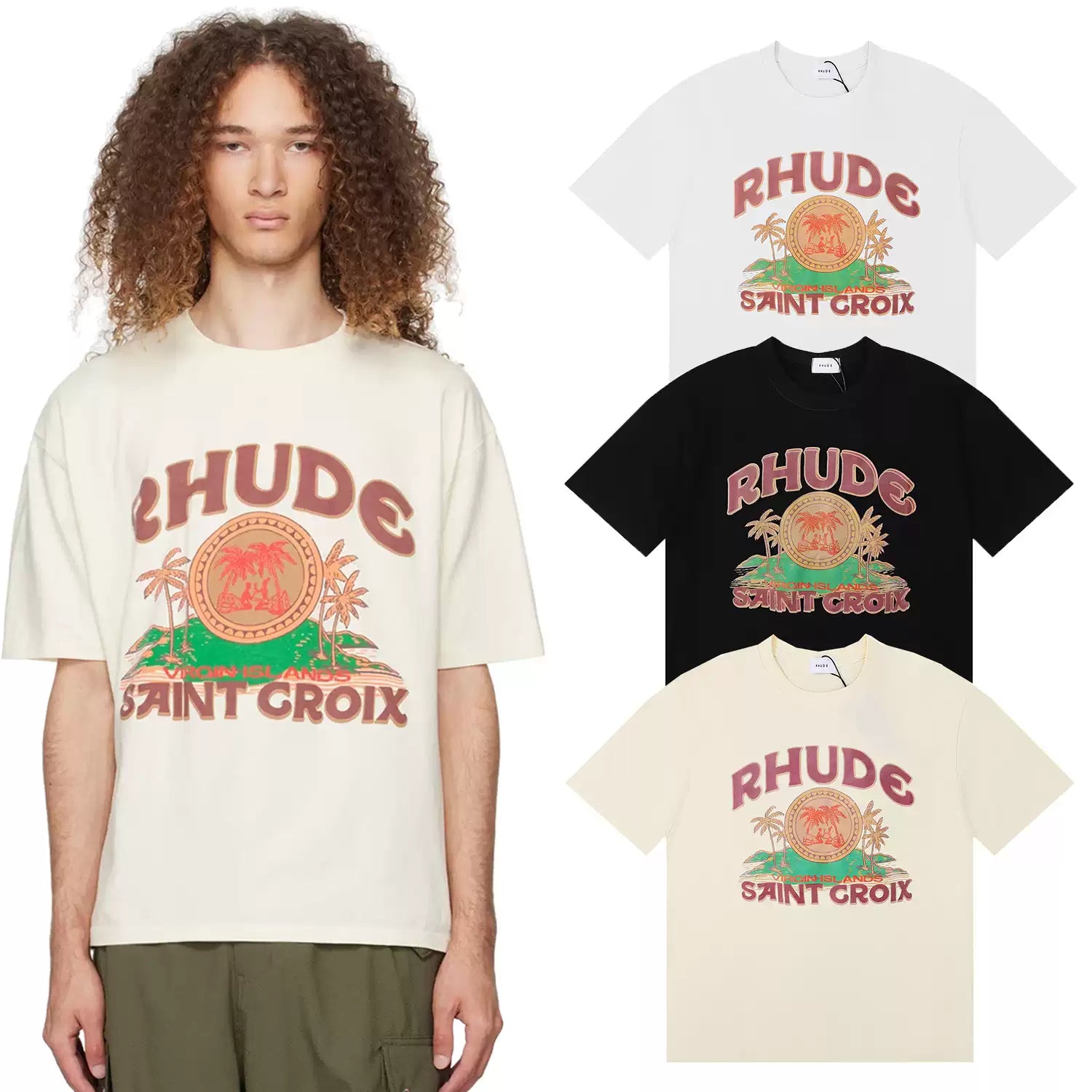 Rhude Saint Croix Virgin Islands Tropical Graphic Short Sleeve T-Shirt