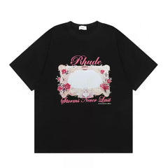 Rhude Roses Never Last Floral Frame Graphic Short Sleeve T-Shirt