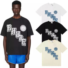 Rhude Diagonal Varsity Letter Crest Graphic Short Sleeve T-Shirt