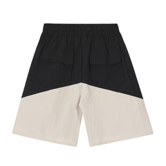 Rhude Black‑Beige Chevron Color‑Block Split Logo Yellow Drawstring Shorts