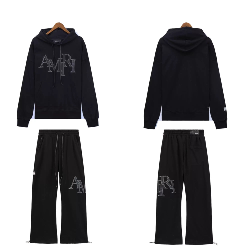 Palm Angels AMIRI Black Logo Hoodie Tracksuit 2Pcs