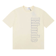 Rhude Vertical Outline Letter Logo Graphic Short Sleeve T-Shirt