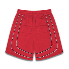 Rhude R‑Logo Dual‑Line Piping Red Basketball‑Style Drawstring Streetwear Shorts