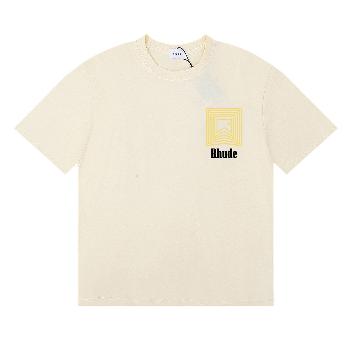 Rhude Geometric Square Layered Logo Graphic Cream Short Sleeve T‑Shirt