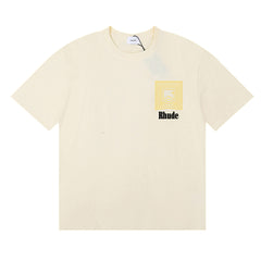 Rhude Geometric Square Layered Logo Graphic Cream Short Sleeve T‑Shirt