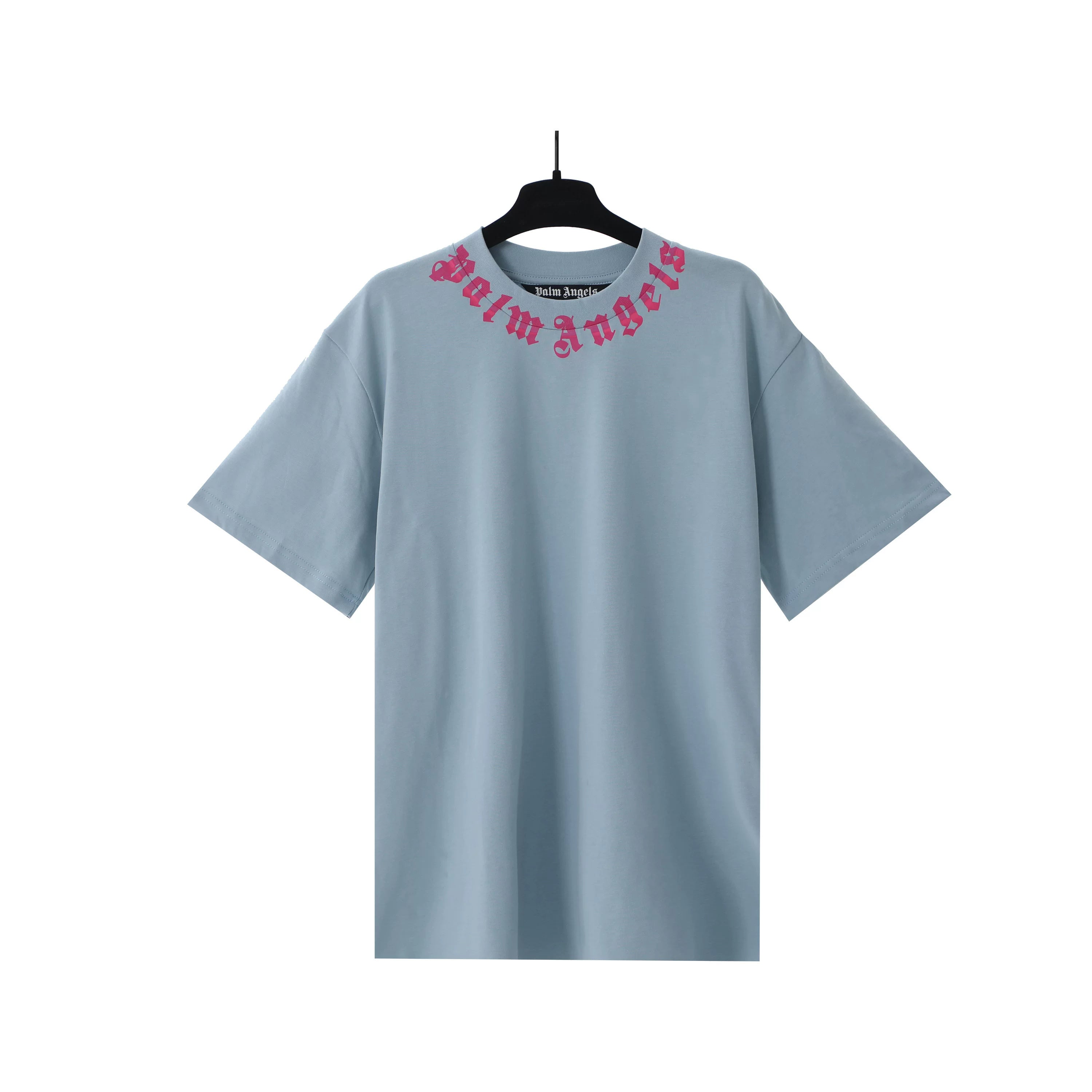 Palm Angels Light Blue Neck Red Logo Tee